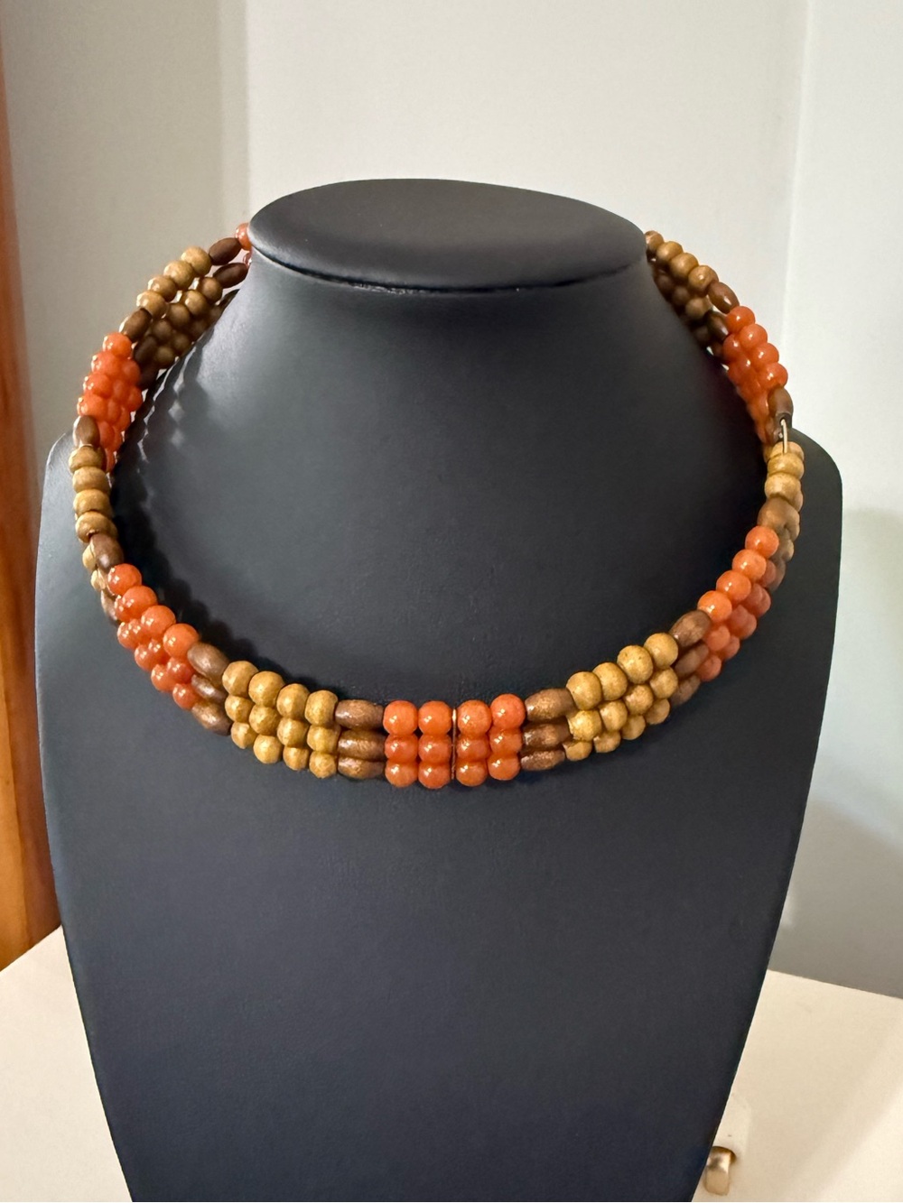Orange and Gold Beaded Fall tone Choker Necklace